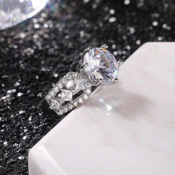 💥Beautiful Hollow Luxury CZ Silver Wedding Promise Ring for Women, K787